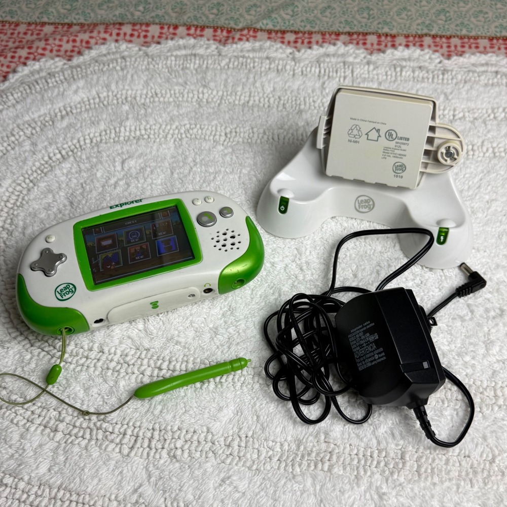LeapFrog Leapster Explorer Handheld Gaming System White Green with Charging Dock